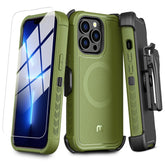 MyBat Pro Maverick Series MagSafe Case w/ Holster and Tempered Glass for Apple iPhone 13 Pro Max (6.7) - Army Green